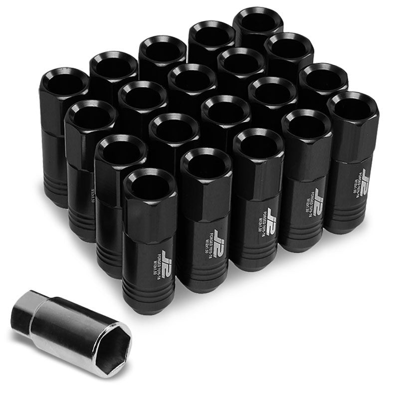 J2 Aluminum Black Open Top Acorn Tuner M12 x 1.50 20MM OD/60MM Height Lug Nuts-Car & Truck Wheels-BuildFastCar