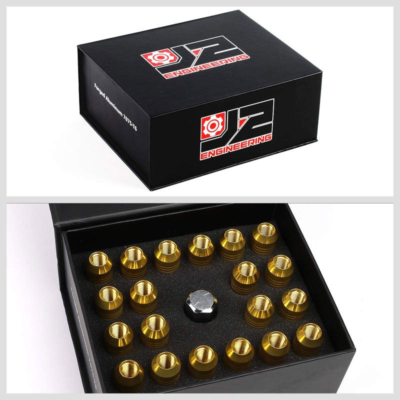 J2 Aluminum Gold Open Top Acorn Tuner M12 x 1.50 20MM OD/60MM Height Lug Nuts-Car & Truck Wheels-BuildFastCar