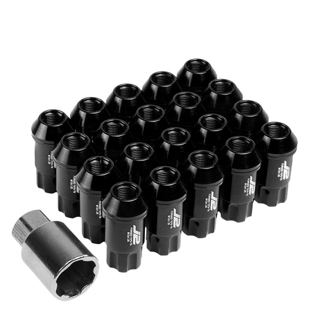 J2 Aluminum Black Open End Spline Acorn Lug Nuts Conical Seat M12x1.25 T7-011