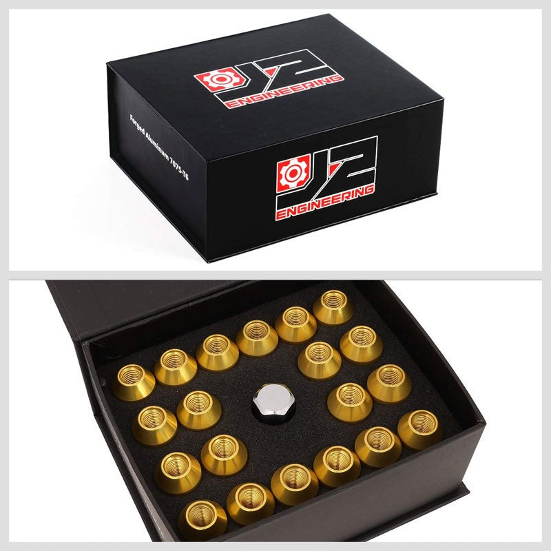 J2 Aluminum Gold Open End Spline Acorn M12 x 1.50 25MM OD/50MM Height Lug Nuts-Car & Truck Wheels-BuildFastCar