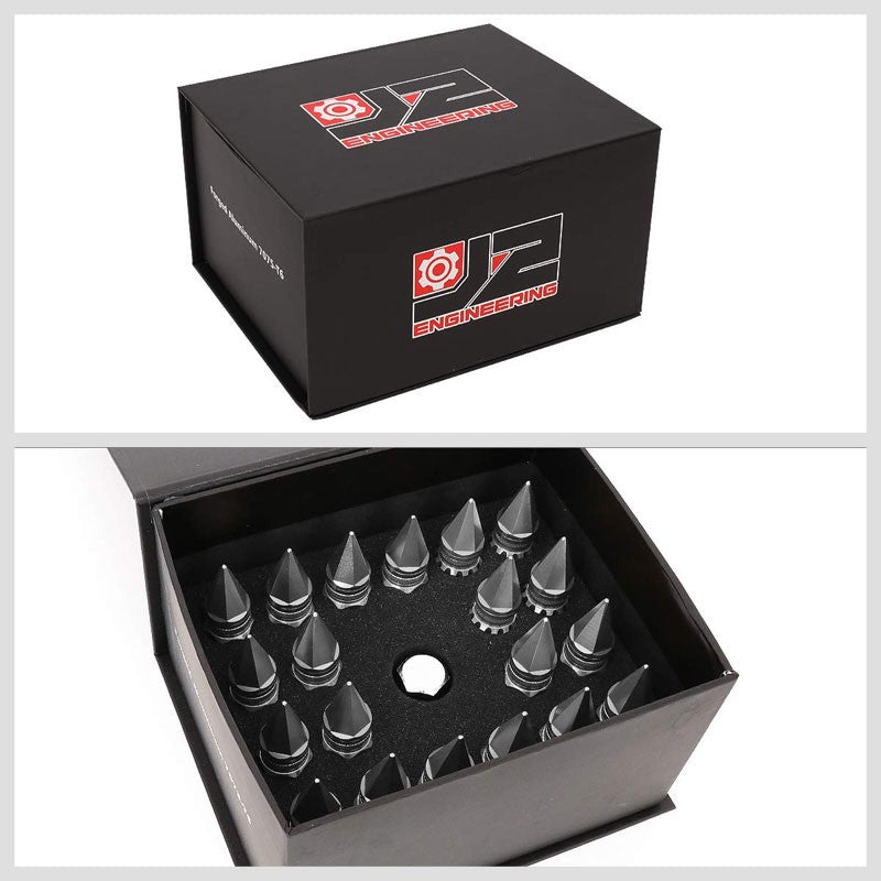 J2 Silver Open Knurled End Acorn+Spike Cap M12 x 1.50 16 Lug Nuts+4 Lock Nuts-Car & Truck Wheels-BuildFastCar-BFC-LN-T7-012-15-SL