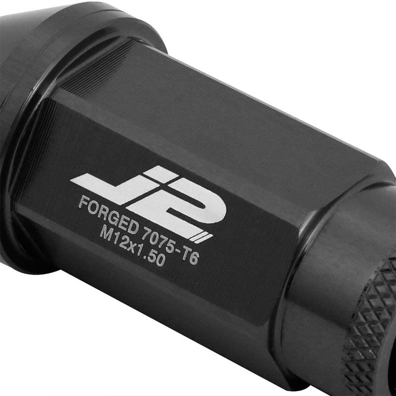 J2 Aluminum Black Open Knurled End Acorn Tuner M12 x 1.50 25MM OD/50MM Lug Nuts-Car & Truck Wheels-BuildFastCar