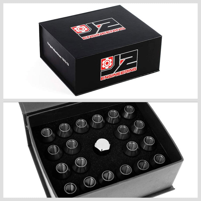 J2 Aluminum Black Open Knurled End Acorn Tuner M12 x 1.50 25MM OD/50MM Lug Nuts-Car & Truck Wheels-BuildFastCar