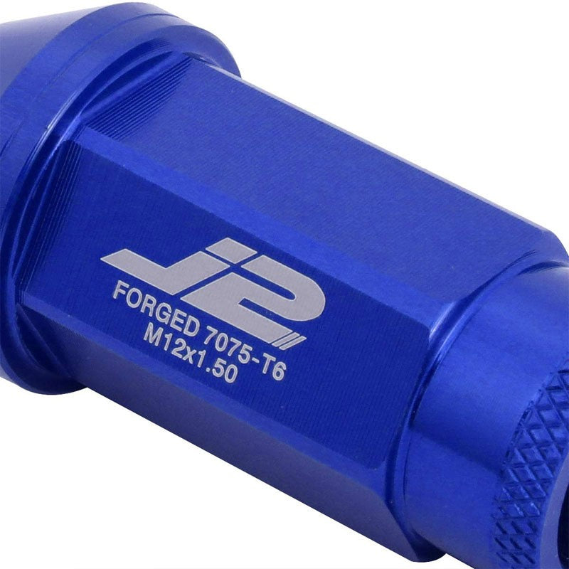 J2 Aluminum Blue Open Knurled End Acorn Tuner M12 x 1.50 25MM OD/50MM Lug Nuts-Car & Truck Wheels-BuildFastCar