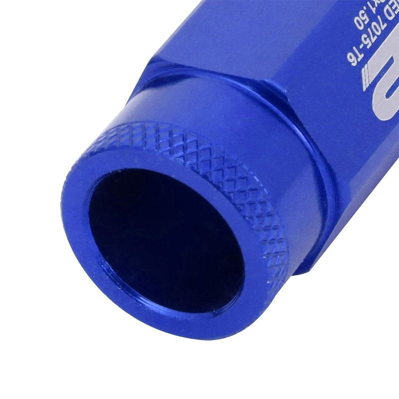 J2 Aluminum Blue Open Knurled End Acorn Tuner M12 x 1.50 25MM OD/50MM Lug Nuts-Car & Truck Wheels-BuildFastCar