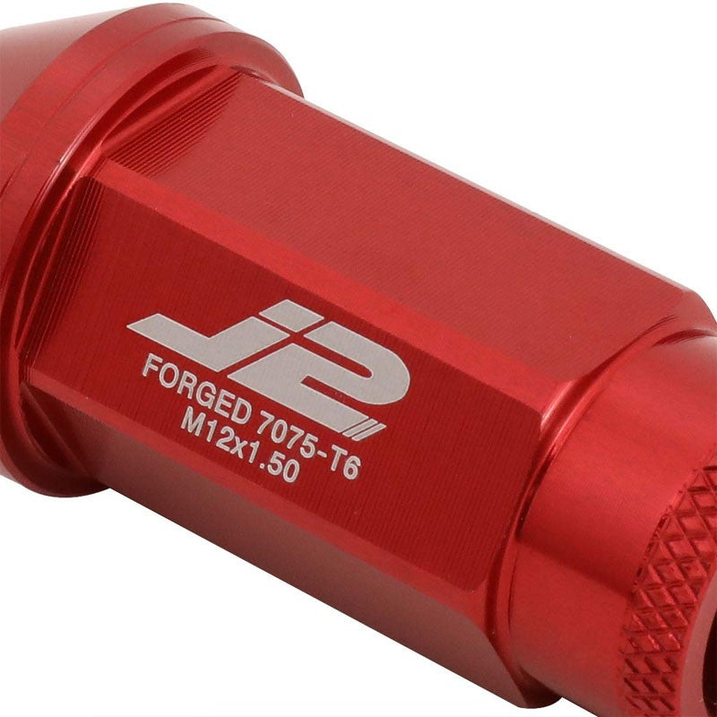 J2 Aluminum Red Open Knurled End Acorn Tuner M12 x 1.50 25MM OD/50MM Lug Nuts-Car & Truck Wheels-BuildFastCar