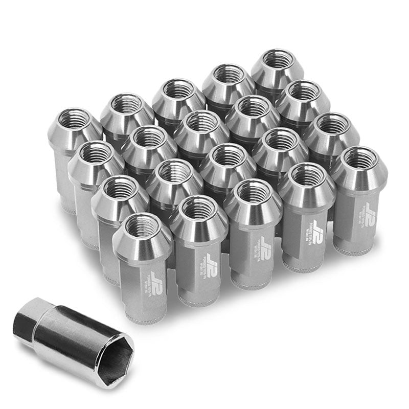 J2 Aluminum Silver Open Knurled End Acorn Tuner M12 x 1.50 25MM OD/50MM Lug Nuts-Car & Truck Wheels-BuildFastCar