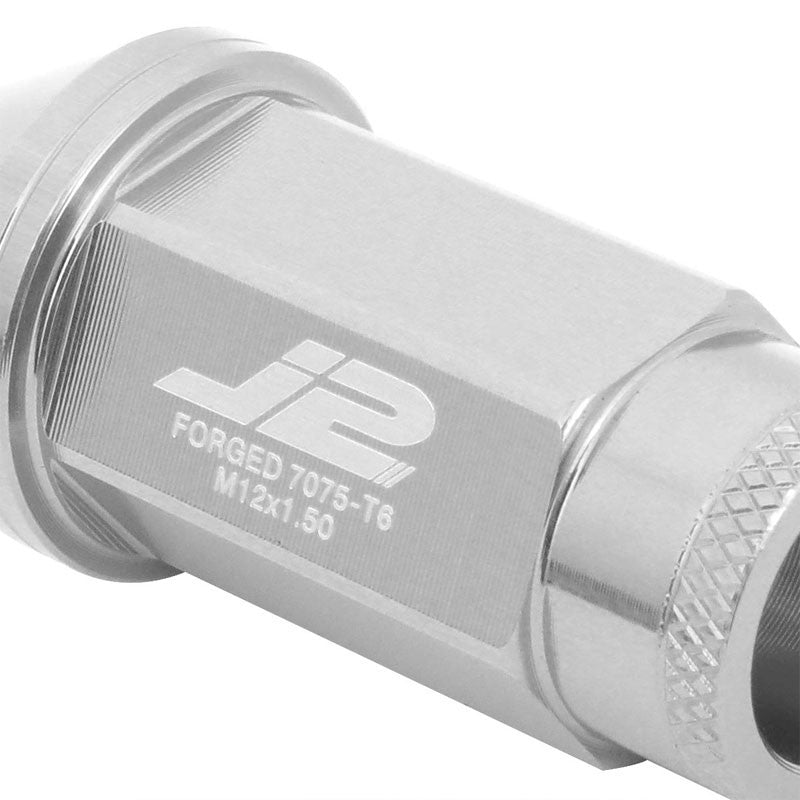 J2 Aluminum Silver Open Knurled End Acorn Tuner M12 x 1.50 25MM OD/50MM Lug Nuts-Car & Truck Wheels-BuildFastCar