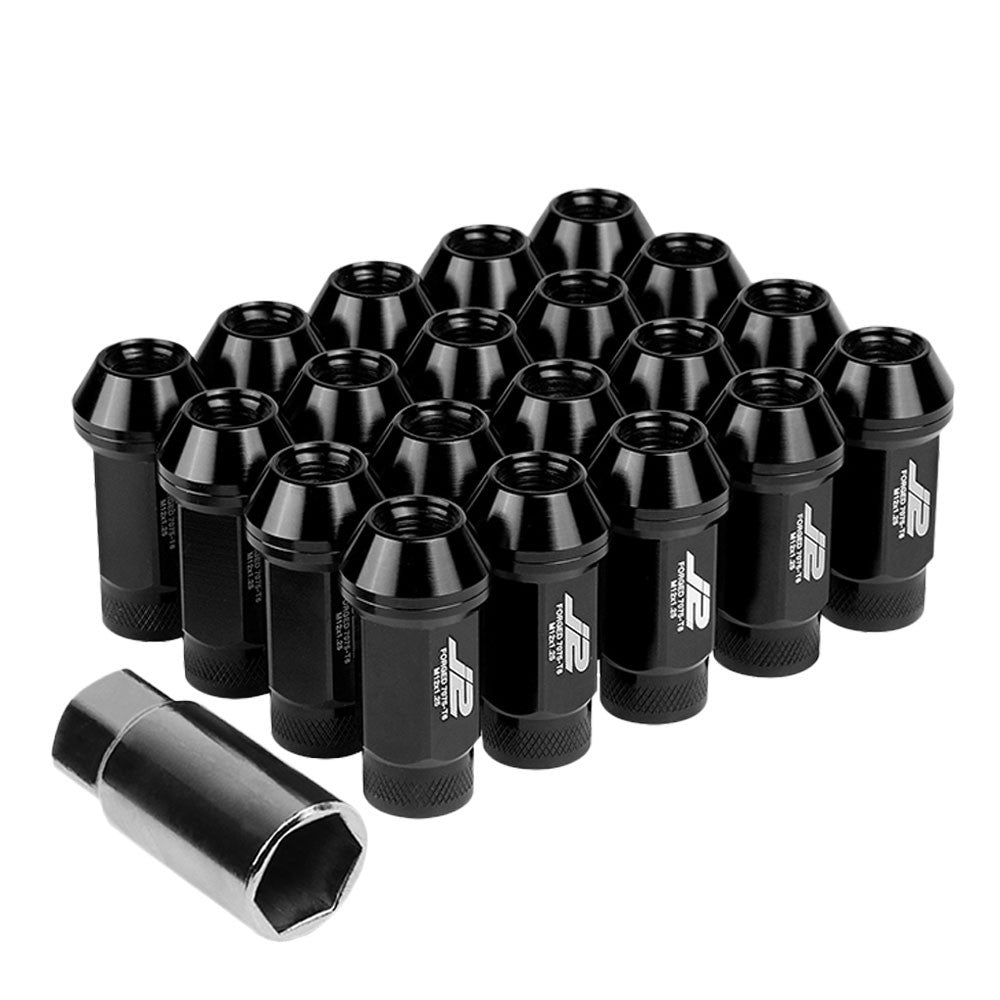 J2 Black Open Knurled End Acorn Tuner Lug Nuts Conical Seat M12x1.25 T7-014