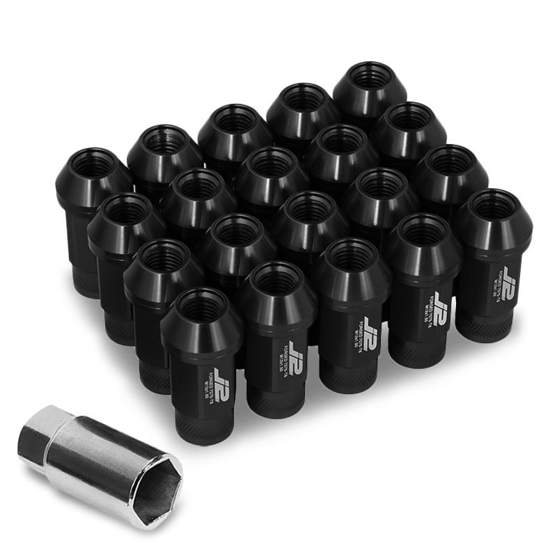 J2 Black Open Knurled Top Acorn Tuner M12 x 1.50 25MM OD/50MM Height Lug Nuts-Car & Truck Wheels-BuildFastCar