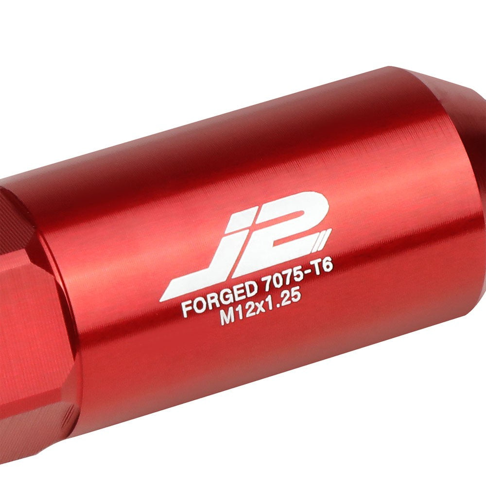 J2 Red Open End Acorn Tuner w/ Spike Cap Lug Nuts Conical Seat M12x1.25 T7-015-Car & Truck Wheels-BuildFastCar