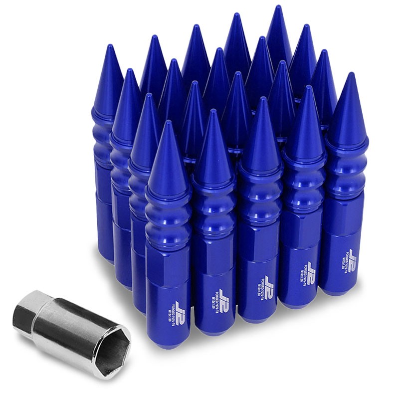 J2 Aluminum Blue Open End Acorn Tuner+Spike Cap M12x1.50 25MM OD/123MM Lug Nuts-Car & Truck Wheels-BuildFastCar