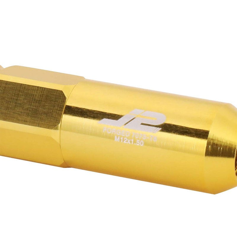 J2 Aluminum Gold Open End Acorn Tuner+Spike Cap M12x1.50 25MM OD/123MM Lug Nuts-Car & Truck Wheels-BuildFastCar