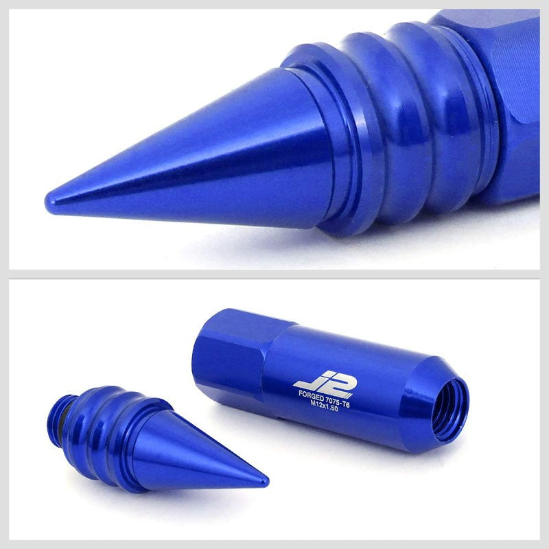 J2 Aluminum Blue Open End Acorn Tuner+Spike Cap M12x1.50 25MM OD/107MM Lug Nuts-Car & Truck Wheels-BuildFastCar