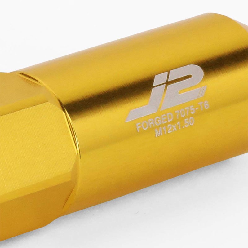 J2 Aluminum Gold Open End Acorn Tuner+Spike Cap M12x1.50 25MM OD/107MM Lug Nuts-Car & Truck Wheels-BuildFastCar