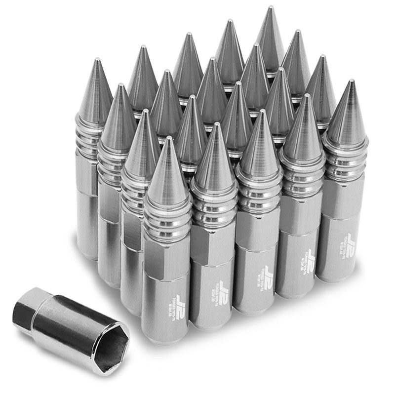 J2 Aluminum Silver Open End Acorn Tuner+Spike Cap M12x1.50 25MM OD/107MM Lug Nut-Car & Truck Wheels-BuildFastCar