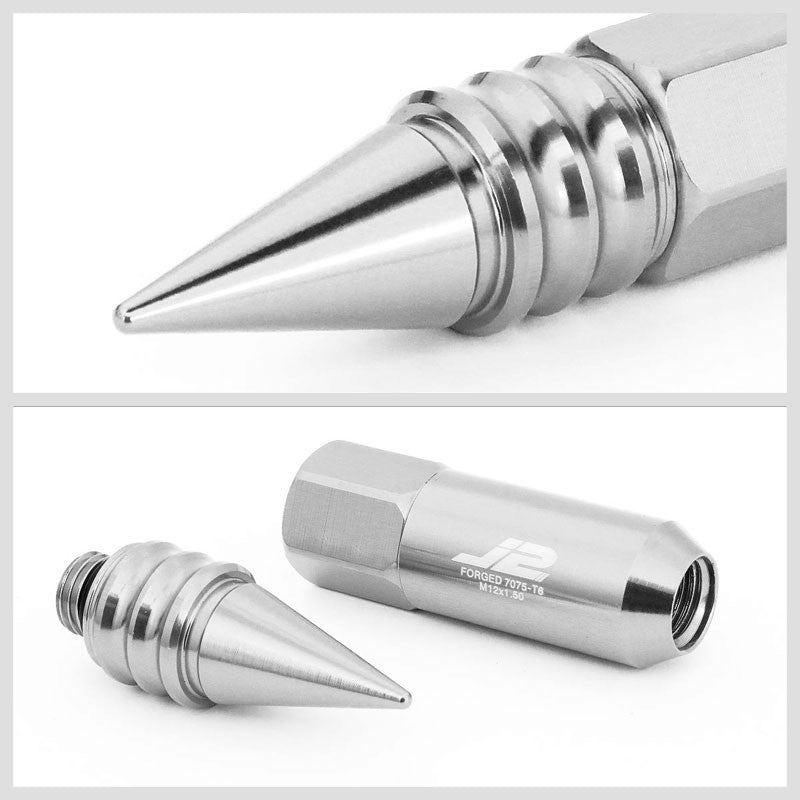 J2 Aluminum Silver Open End Acorn Tuner+Spike Cap M12x1.50 25MM OD/107MM Lug Nut-Car & Truck Wheels-BuildFastCar