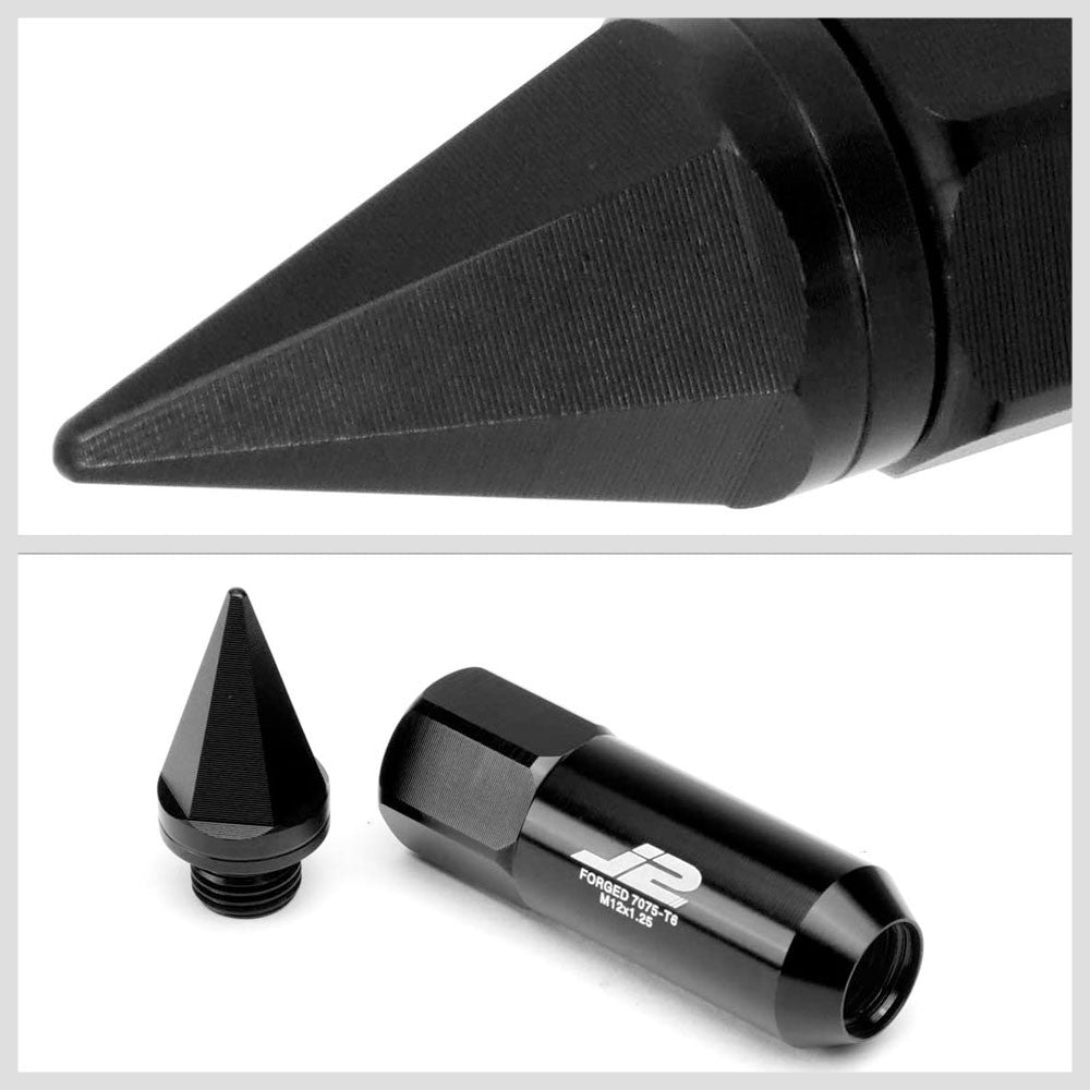 J2 Black Open End Acorn Tuner w/ Spike Cap Lug Nuts Conical Seat M12x1.25 T7-017-Car & Truck Wheels-BuildFastCar