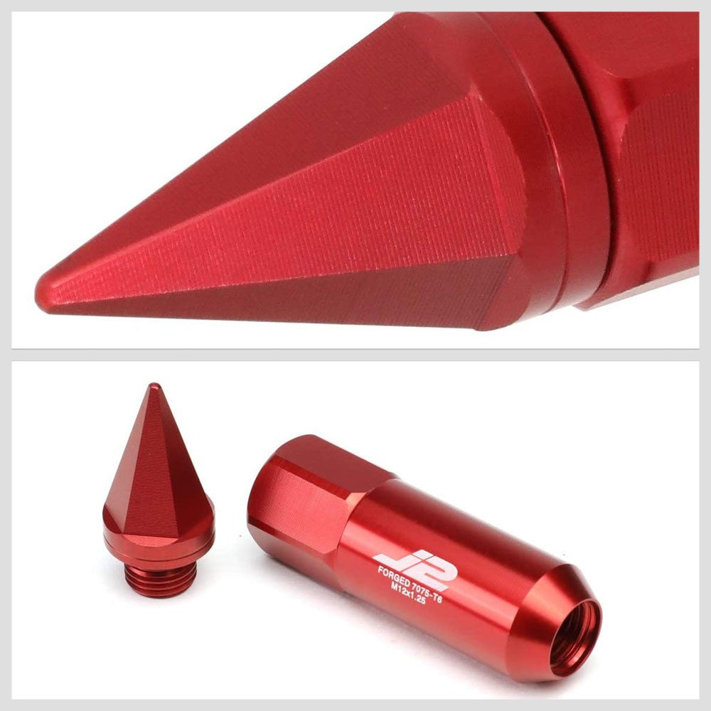J2 Red Open End Acorn Tuner w/ Spike Cap Lug Nuts Conical Seat M12x1.25 T7-017-Car & Truck Wheels-BuildFastCar
