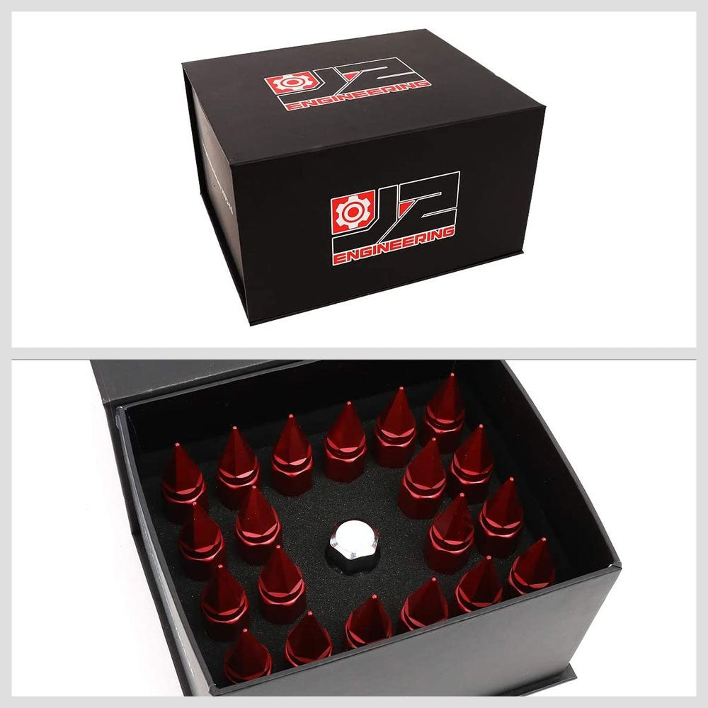 J2 Red Open End Acorn Tuner w/ Spike Cap Lug Nuts Conical Seat M12x1.25 T7-017-Car & Truck Wheels-BuildFastCar