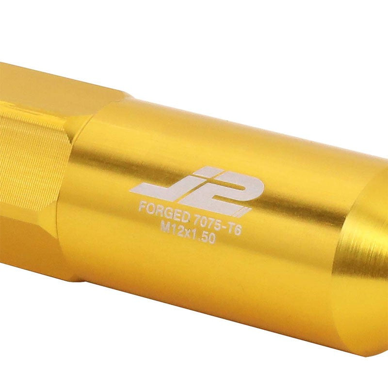 J2 Aluminum Gold Open End Acorn Tuner+Spike Cap M12 x 1.50 25MM OD/90MM Lug Nuts-Car & Truck Wheels-BuildFastCar-BFC-LN-T7-017-15-GD
