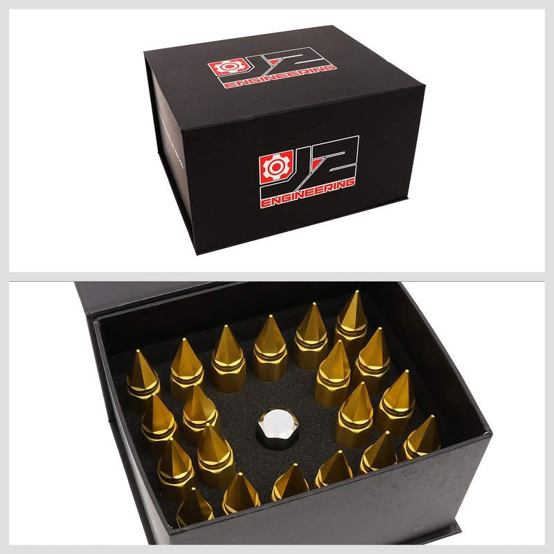 J2 Aluminum Gold Open End Acorn Tuner+Spike Cap M12 x 1.50 25MM OD/90MM Lug Nuts-Car & Truck Wheels-BuildFastCar-BFC-LN-T7-017-15-GD