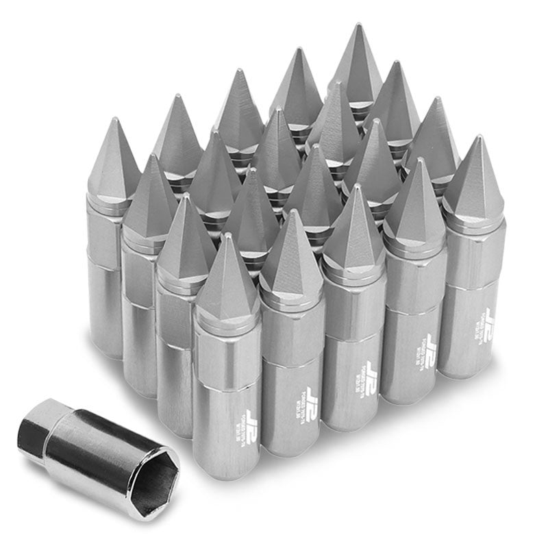 J2 Aluminum Silver Open End Acorn Tuner+Spike Cap M12x1.50 25MM OD/90MM Lug Nuts-Car & Truck Wheels-BuildFastCar-BFC-LN-T7-017-15-SL