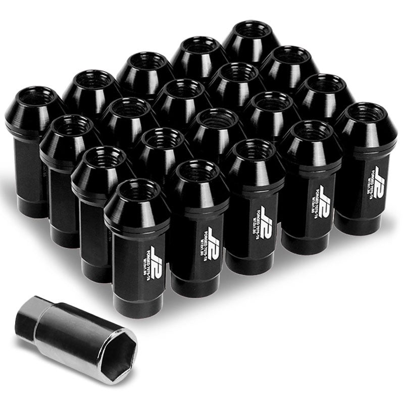 J2 Black Close End Acorn Tuner 25MM OD/50MM M12 x 1.50 20 Pcs Lug Nuts+Adapter-Car & Truck Wheels-BuildFastCar