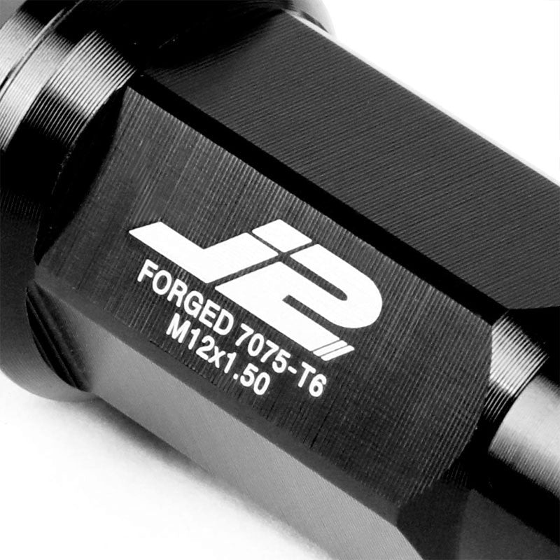 J2 Black Close End Acorn Tuner 25MM OD/50MM M12 x 1.50 20 Pcs Lug Nuts+Adapter-Car & Truck Wheels-BuildFastCar