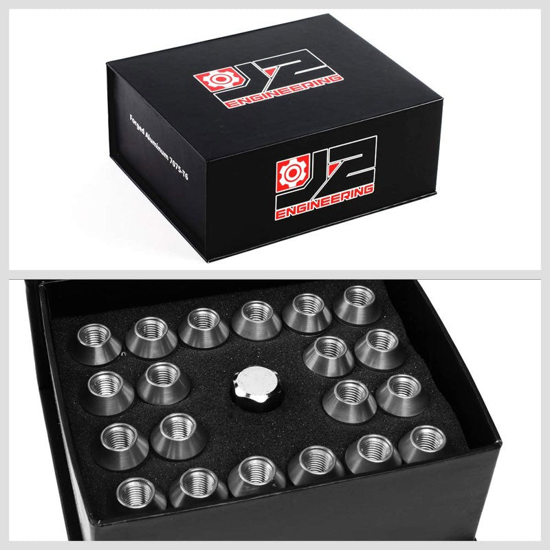 J2 Silver Close End Acorn Tuner 25MM OD/50MM M12 x 1.50 20 Pcs Lug Nuts+Adapter-Car & Truck Wheels-BuildFastCar