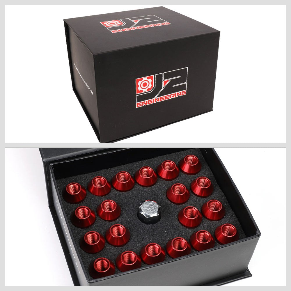 J2 Aluminum Red Open End Acorn Tuner Lug Nuts Conical Seat M12x1.25 T7-019-Car & Truck Wheels-BuildFastCar