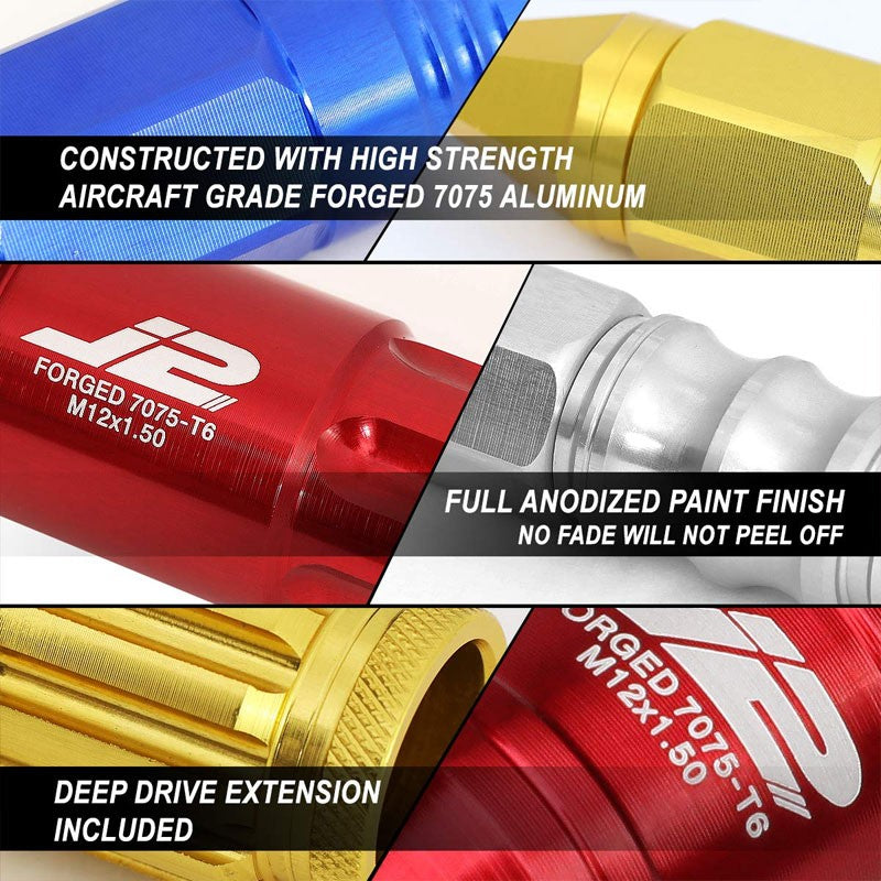 J2 Aluminum Red Open End Acorn Tuner M12 x 1.50 25MM OD/45MM Height Lug Nuts-Car & Truck Wheels-BuildFastCar