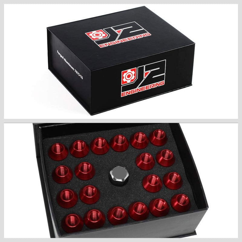 J2 Aluminum Red Open End Acorn Tuner M12 x 1.50 25MM OD/45MM Height Lug Nuts-Car & Truck Wheels-BuildFastCar