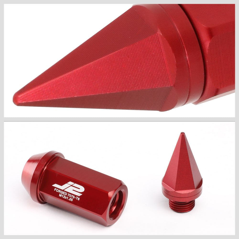 J2 Red Open End Acorn Tuner w/Spike Cap Lug Nuts Conical Seat M12x1.25 T7-020-Car & Truck Wheels-BuildFastCar