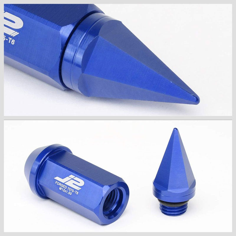 J2 Aluminum Blue Open End Acorn Tuner+Spike Cap M12 x 1.50 25MM OD/75MM Lug Nuts-Car & Truck Wheels-BuildFastCar