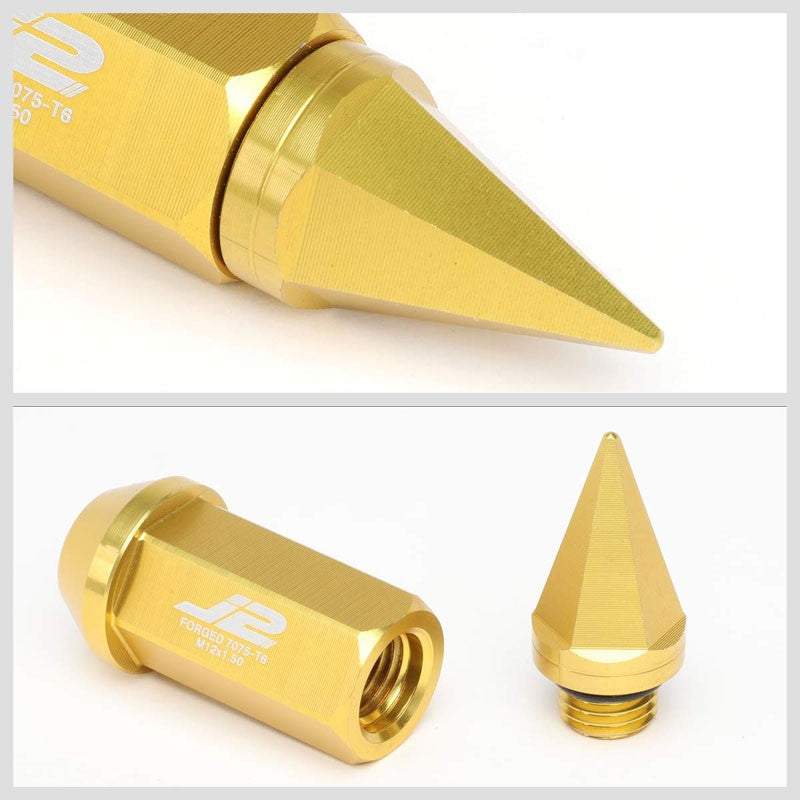 J2 Aluminum Gold Open End Acorn Tuner+Spike Cap M12 x 1.50 25MM OD/75MM Lug Nuts-Car & Truck Wheels-BuildFastCar