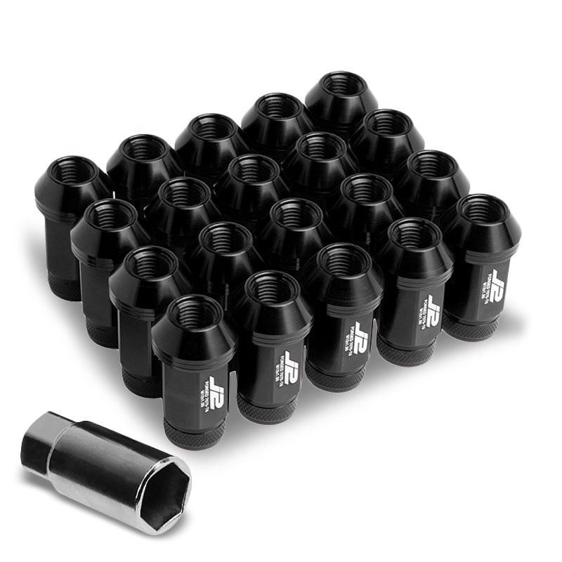 J2 Aluminum Black Open Knurled Top Acorn Tuner M12 x 1.50 25MM OD/50MM Lug Nuts-Car & Truck Wheels-BuildFastCar