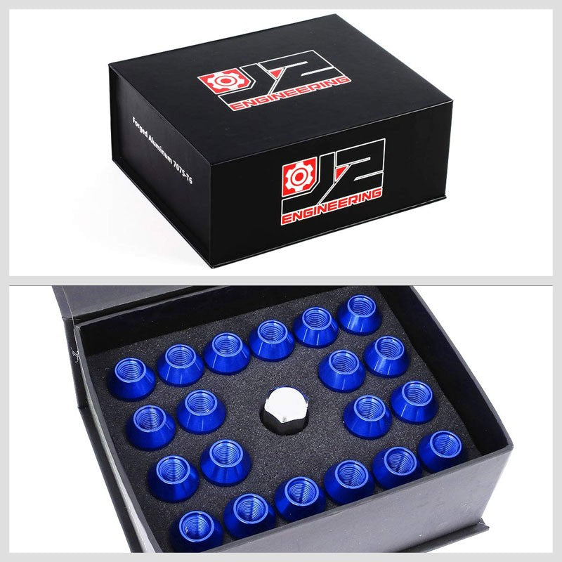 J2 Aluminum Blue Open Knurled Top Acorn Tuner M12 x 1.50 25MM OD/50MM Lug Nuts-Car & Truck Wheels-BuildFastCar