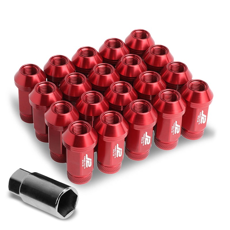 J2 Aluminum Red Open Knurled Top Acorn Tuner M12 x 1.50 25MM OD/50MM Lug Nuts-Car & Truck Wheels-BuildFastCar
