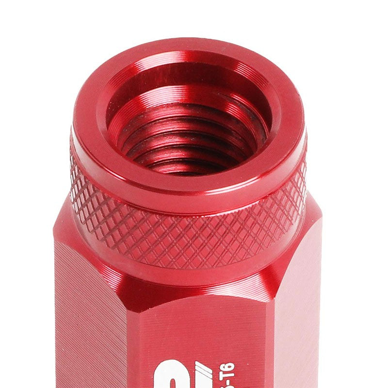 J2 Aluminum Red Open Knurled Top Acorn Tuner M12 x 1.50 25MM OD/50MM Lug Nuts-Car & Truck Wheels-BuildFastCar