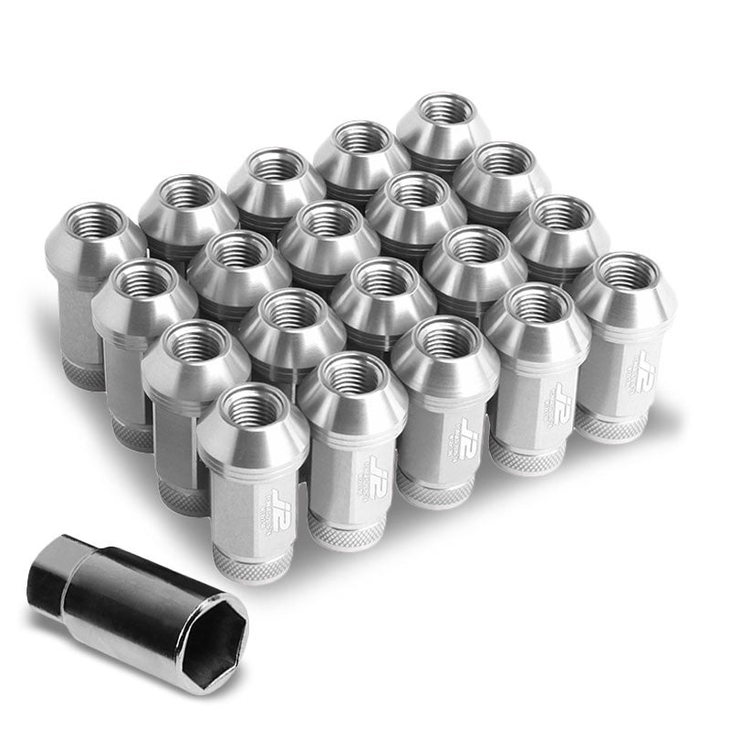 J2 Aluminum Silver Open Knurled Top Acorn Tuner M12 x 1.50 25MM OD/50MM Lug Nuts-Car & Truck Wheels-BuildFastCar