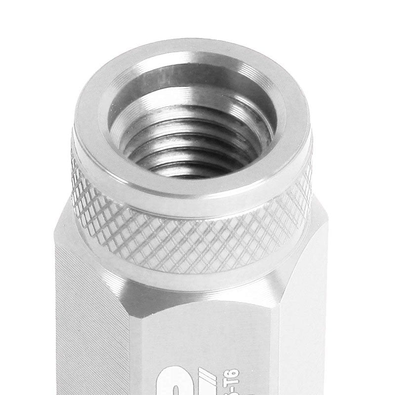 J2 Aluminum Silver Open Knurled Top Acorn Tuner M12 x 1.50 25MM OD/50MM Lug Nuts-Car & Truck Wheels-BuildFastCar