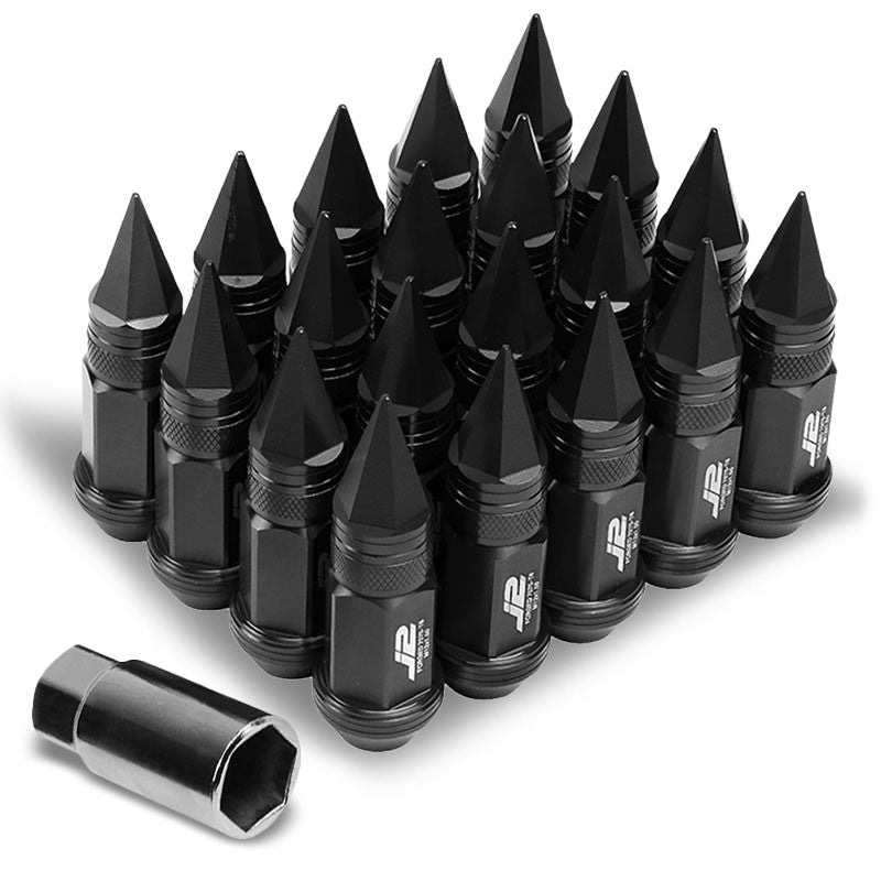 J2 Black Open Knurled End Acorn Tuner+Spike Cap 25MM OD/80MM M12 x 1.50 Lug Nuts-Car & Truck Wheels-BuildFastCar