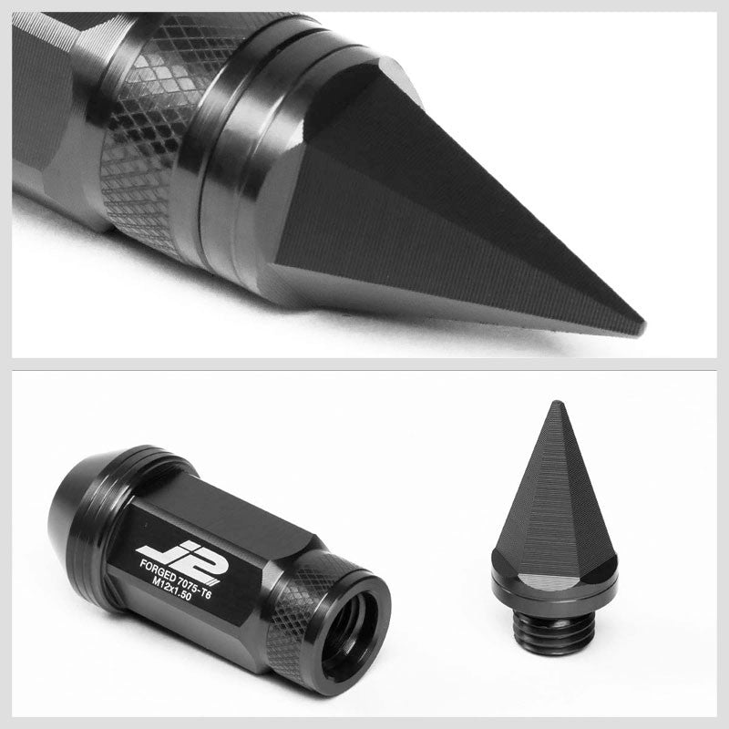 J2 Black Open Knurled End Acorn Tuner+Spike Cap 25MM OD/80MM M12 x 1.50 Lug Nuts-Car & Truck Wheels-BuildFastCar