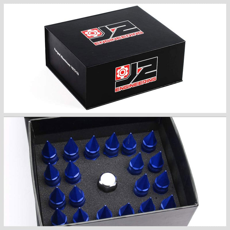 J2 Blue Open Knurled End Acorn Tuner+Spike Cap 25MM OD/80MM M12 x 1.50 Lug Nuts-Car & Truck Wheels-BuildFastCar