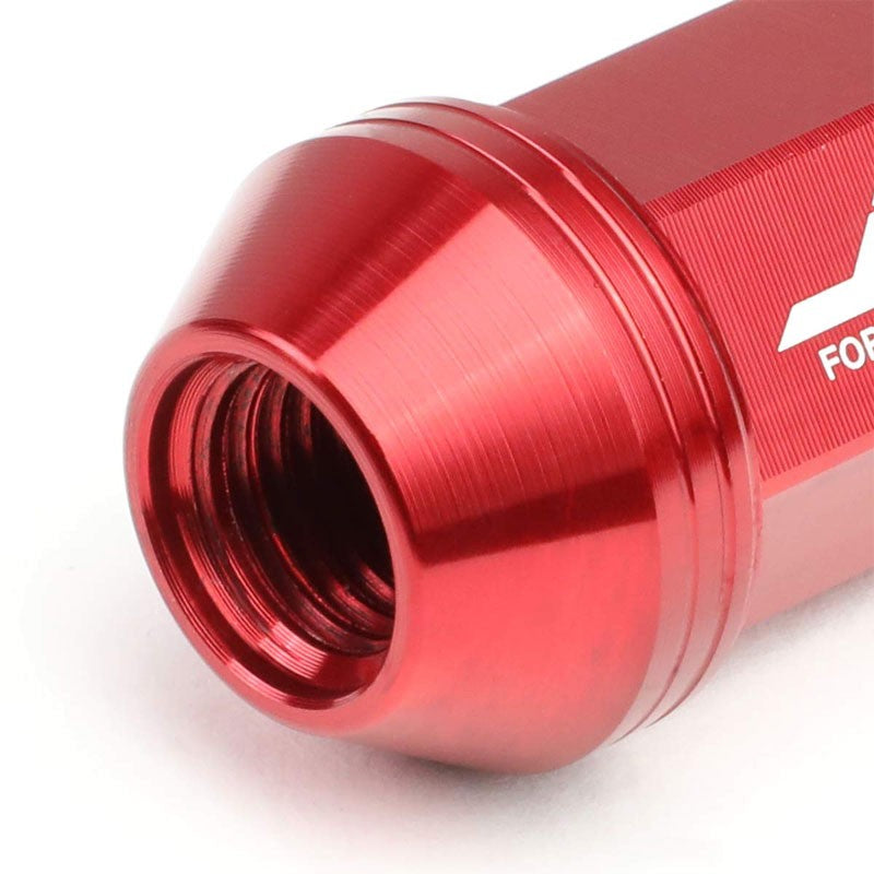 J2 Red Open Knurled End Acorn Tuner+Spike Cap 25MM OD/80MM M12 x 1.50 Lug Nuts-Car & Truck Wheels-BuildFastCar