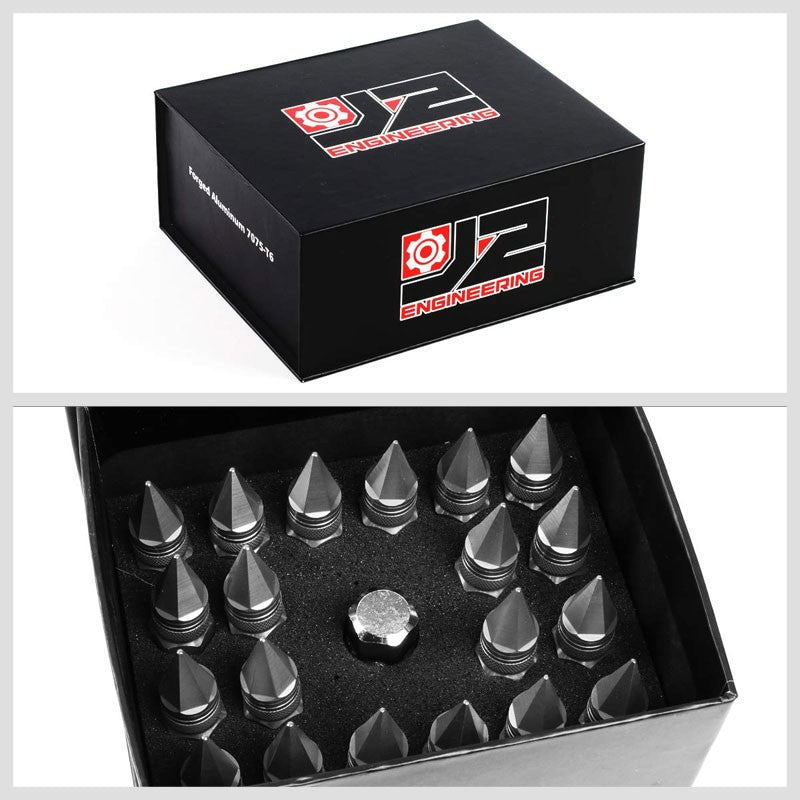 J2 Silver Open Knurled End Acorn Tuner+ Cap 25MM OD/80MM M12x1.50 Lug Nuts Set-Car & Truck Wheels-BuildFastCar