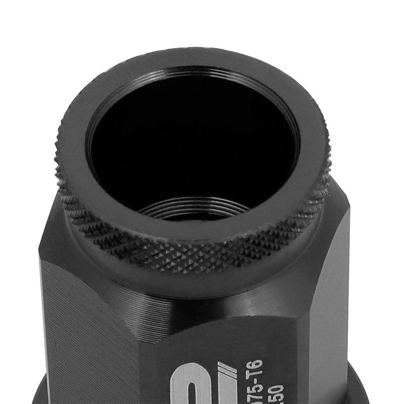 J2 Aluminum Black Open Knurled End Acorn Tuner M12 x 1.50 25MM OD/40MM Lug Nuts-Car & Truck Wheels-BuildFastCar