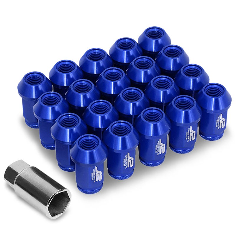 J2 Aluminum Blue Open Knurled End Acorn Tuner M12 x 1.50 25MM OD/40MM Lug Nuts-Car & Truck Wheels-BuildFastCar