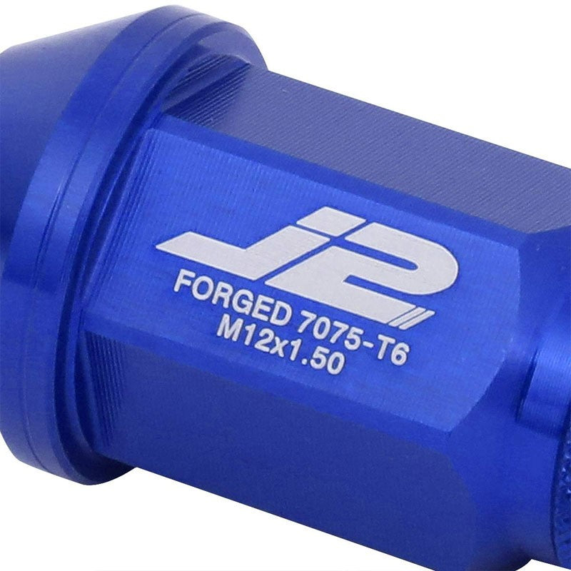 J2 Aluminum Blue Open Knurled End Acorn Tuner M12 x 1.50 25MM OD/40MM Lug Nuts-Car & Truck Wheels-BuildFastCar